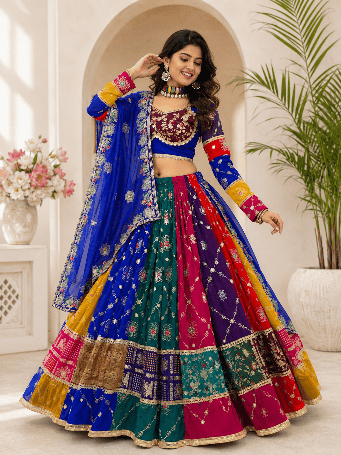 Designer Multicolor Embroidered Chaniya Choli with Dupatta | Navratri & Garba Wear | Nejadhari Fashion