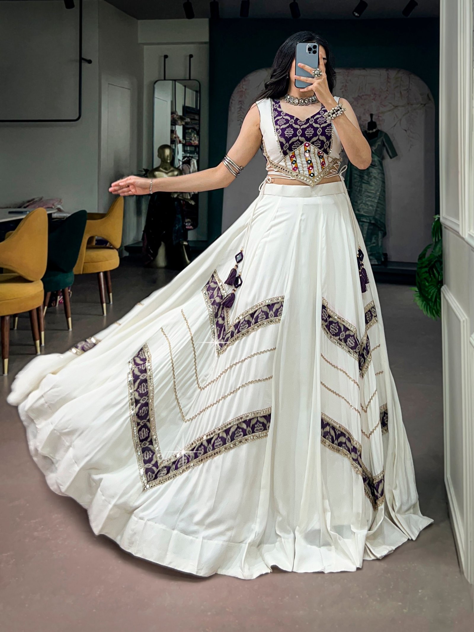 Designer White Lehenga Choli for Women with Purple Jacquard Work | Festive & Wedding Wear