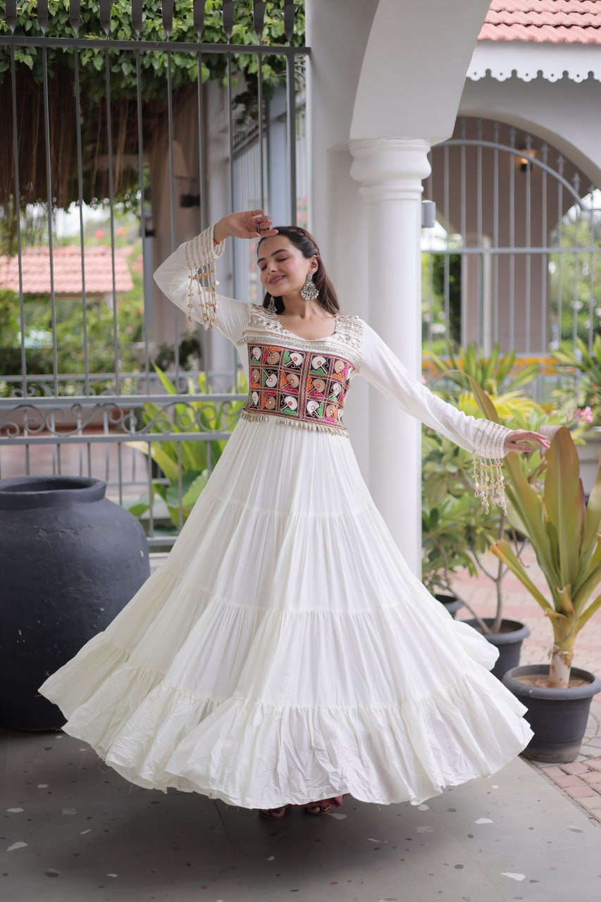 Designer Embroidered Anarkali Gown for Women | Traditional Ethnic Navratri Gown