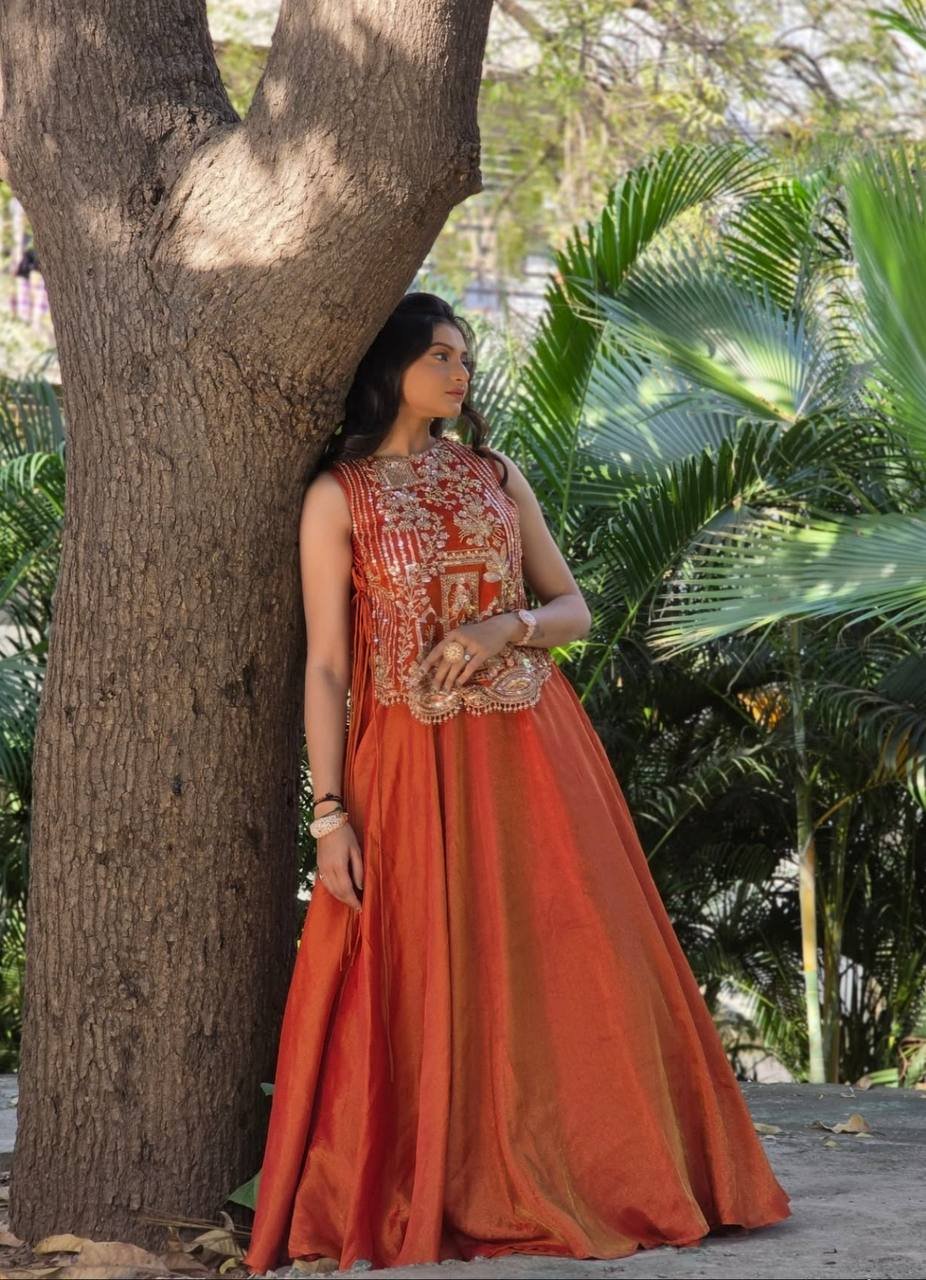 Designer Embroidered Crop Top with Flared Lehenga Skirt for Women