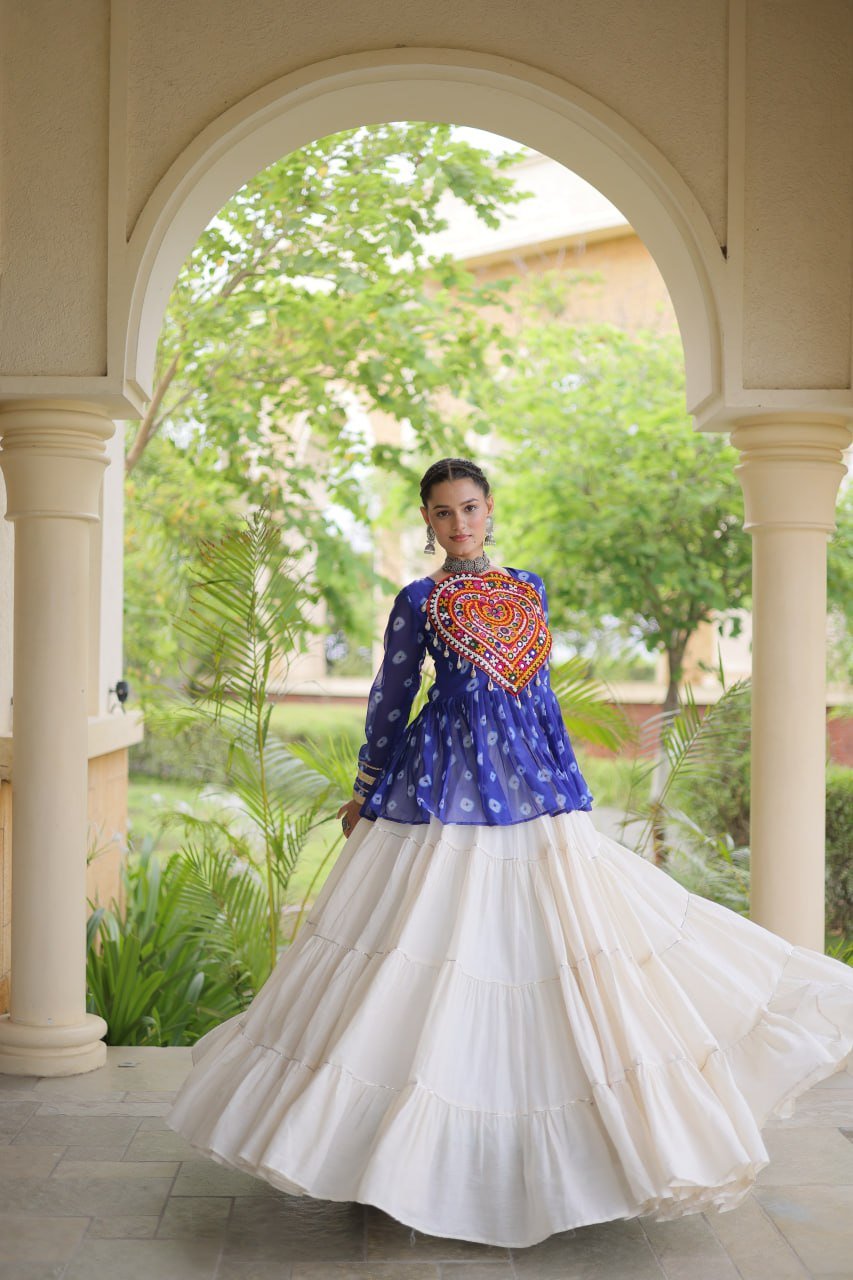 Designer Choli with Flared White Lehenga for Women