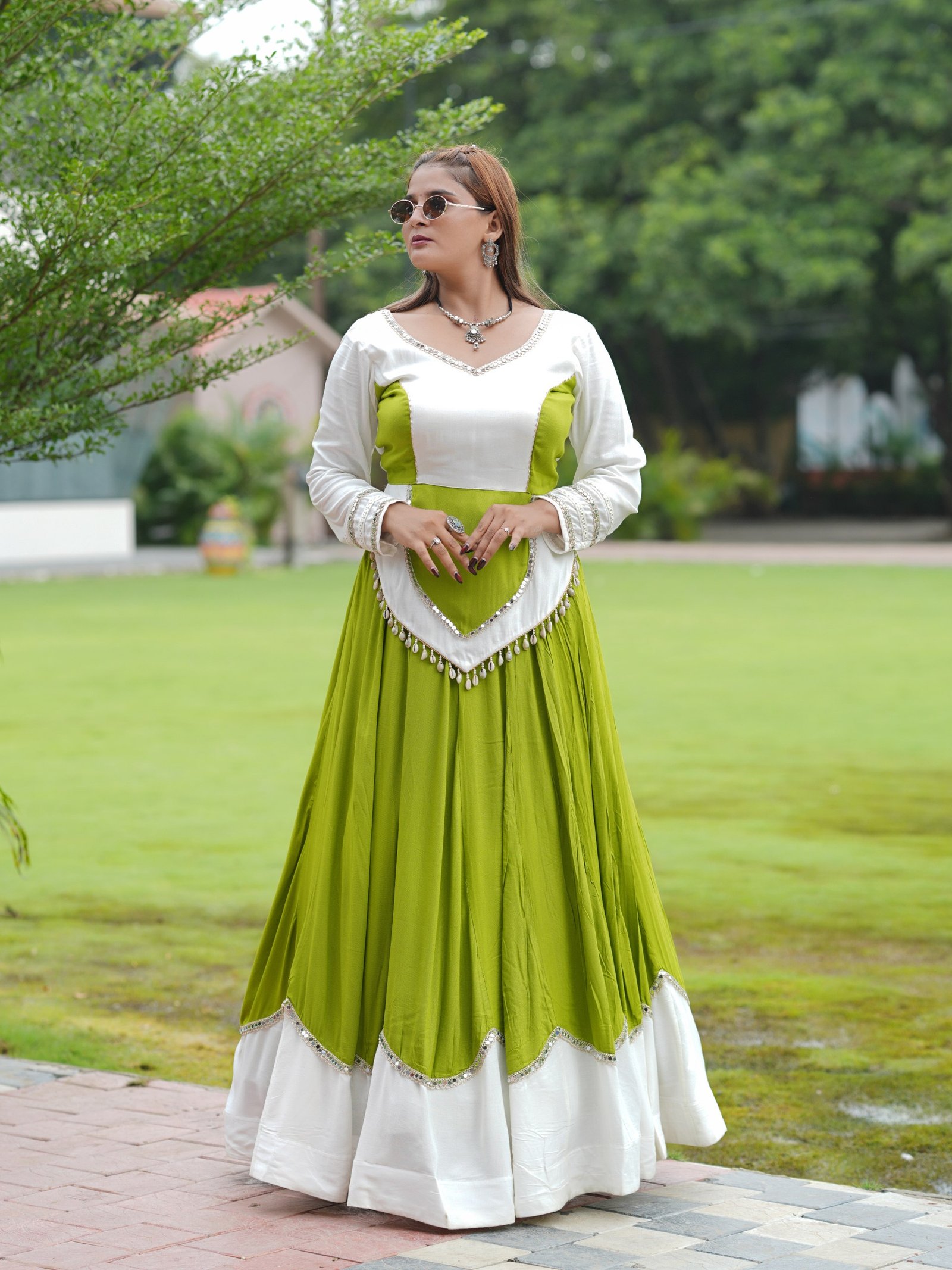 Elegant Designer Anarkali choli  with Contrast Panel & Embellished Border